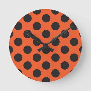 Orange + Svartpolka punkt mönster modern kryp Rund Klocka