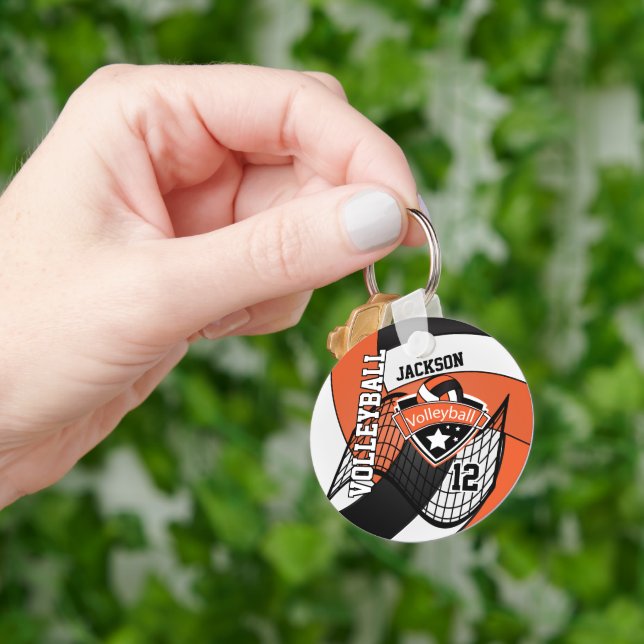 Orange, svartvit volleyball-design nyckelring (Hand)