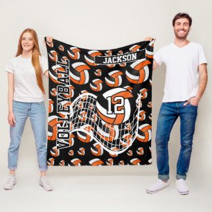Orange, Svartvit volleyball Mönster Fleecefilt