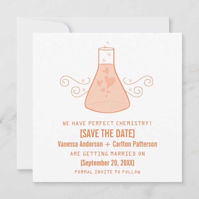 Orange Sweet Chemistry Save Date Inbjudan (Framsida)