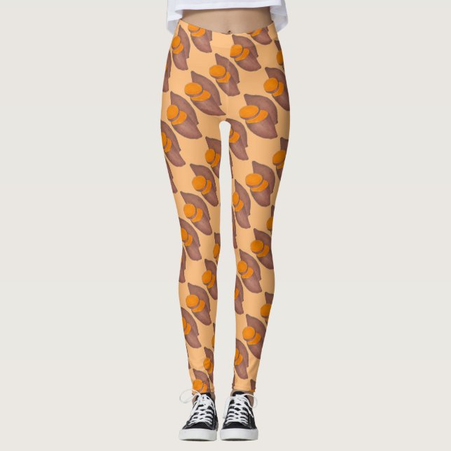 Orange Sweet Potato Yam Cooking Foodie Leggings (Framsida)