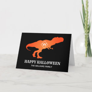 Orange T Rex Happy halloween Custome Family Namn Kort