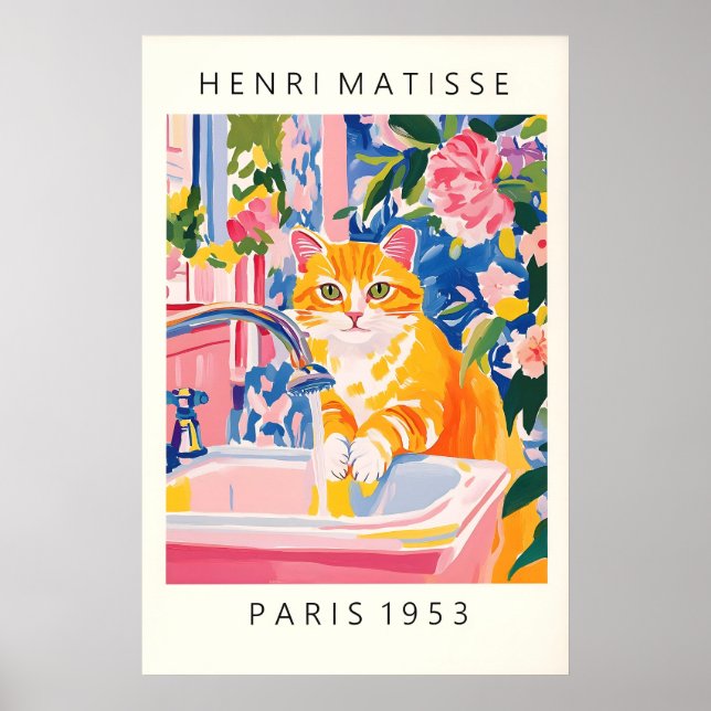 Orange Tabby Cat Art Print Matisse Style Bathroom Poster (Framsidan)