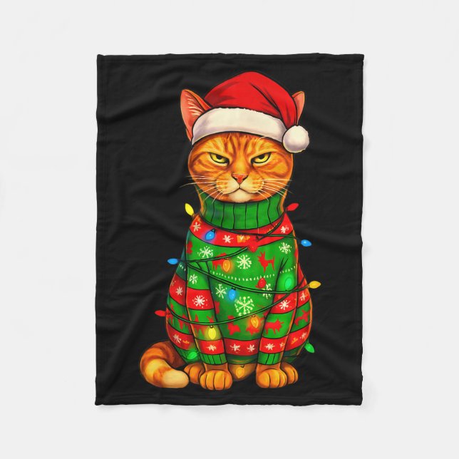 Orange Tabby Cat Christmas Lights Funny Santa Holi Fleecefilt (Framsidan)
