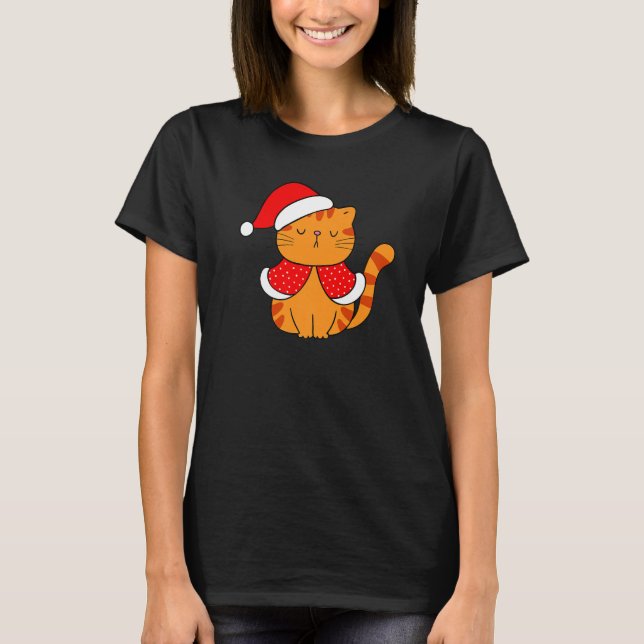 Orange Tabby Cat Santa Hat Christmas Cat  Bah humb T Shirt (Framsida)