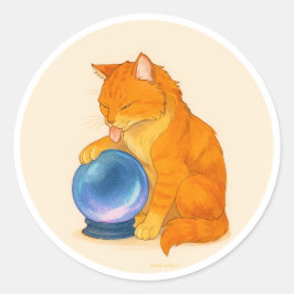 Orange Tabby cat with blue crystal ball  Runt Klistermärke