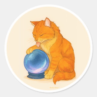 Orange Tabby cat with blue crystal ball  Runt Klistermärke