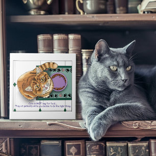 Orange Tabby Food Bowl Kitchen Kakelplatta