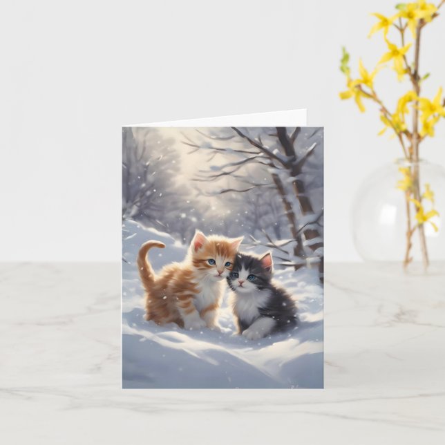 Orange Tabby Grå och Vita Katter Tom Julkort Kort (Gul blomma)
