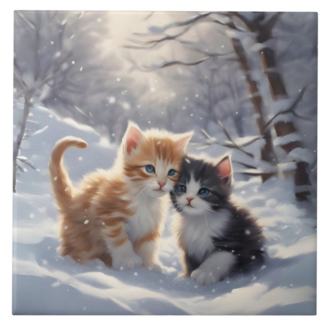 Orange Tabby Grått och vita katter Porträtt Kakelplatta (Framsidan)