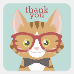 Orange Tabby Hipster Cat Tack Stickers Fyrkantigt Klistermärke