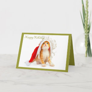 Orange Tabby i Santa Hat-Helgdag (tomt) Helgkort
