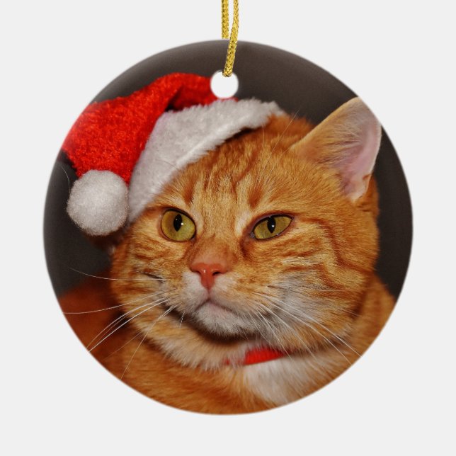 Orange Tabby-julklapp Julgransprydnad Keramik (Framsidan)