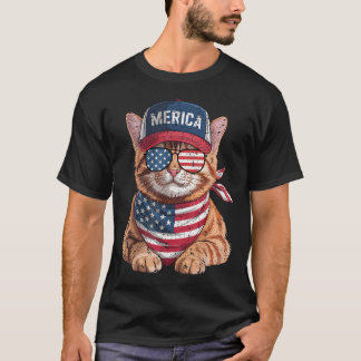Orange Tabby Katt 4:e Juli USA Amerikansk Flagga K T Shirt