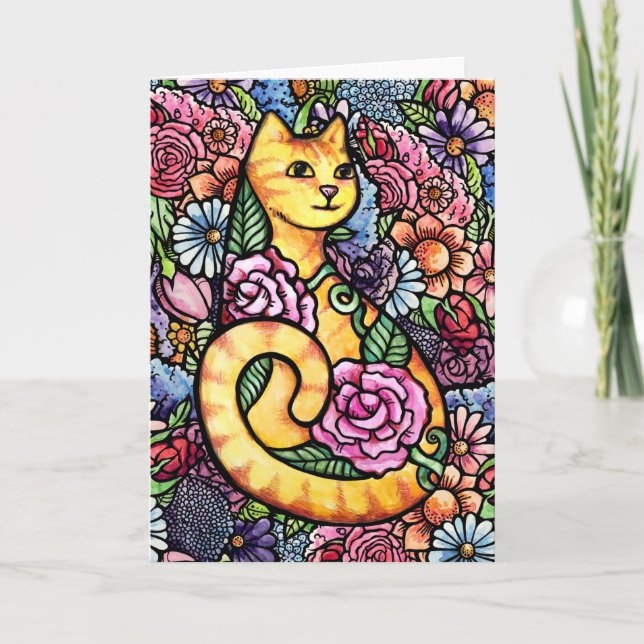 Orange Tabby katt Blomsterträdgård Kort (Framsida)
