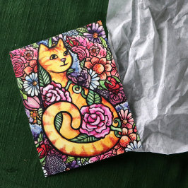 Orange Tabby katt Blomsterträdgård Vykort