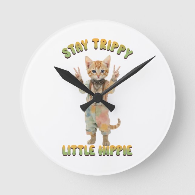 Orange Tabby Katt Boho Stay Trippy Liten Hippie  Rund Klocka (Framsida)