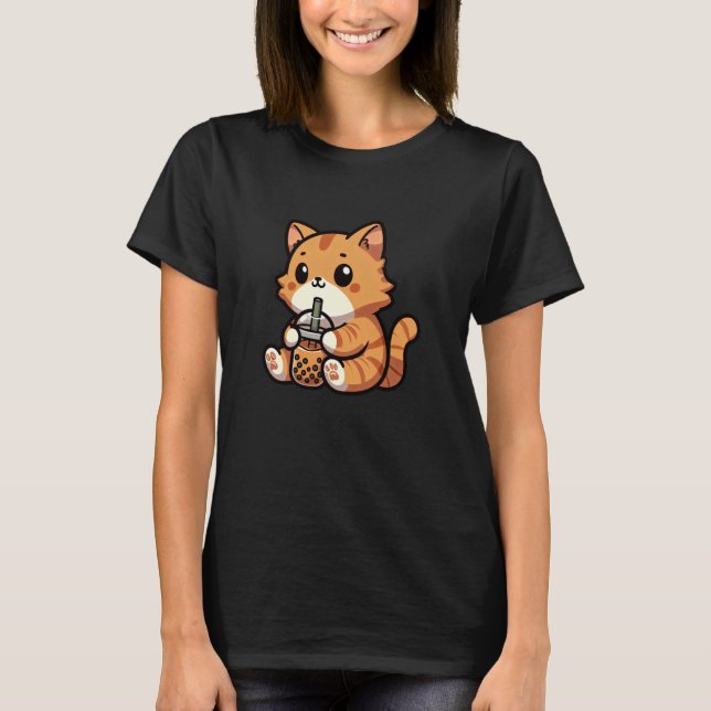 Orange Tabby katt Bubble Tea Pet Funny Boba T Shirt (Framsida)