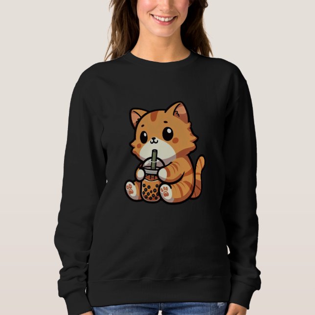 Orange Tabby katt Bubble Tea Pet Funny Boba T Shirt (Framsida)