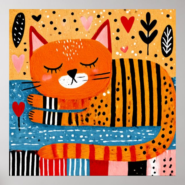 Orange Tabby Katt, färgrik design, Poster (Framsidan)