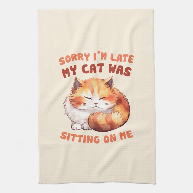 Orange Tabby katt - Förlåt att jag är sen Kökshandduk (Vertikal)