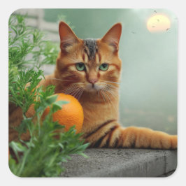 Orange Tabby katt Fyrkantigt Klistermärke