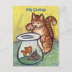 Orange Tabby katt Goldfish Älskare Anpassningsbar  Vykort
