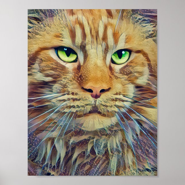 Orange Tabby katt-Grönt Öga Poster (Framsidan)