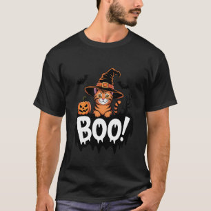Orange Tabby Katt Häxa Hatt Skräckinjagande Pumpa T Shirt