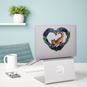 Orange Tabby katt Heart Art Cute Textur efter blåe Klistermärken