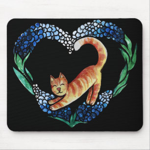 Orange Tabby katt Heart Art Cute Textur efter blåe Musmatta