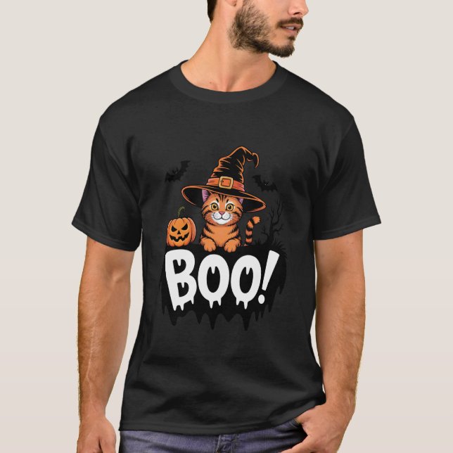 Orange Tabby Katt Hekshatt Skum Pumpa Hallowee T Shirt (Framsida)