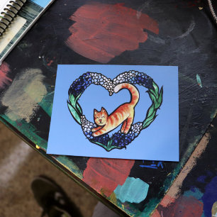 Orange Tabby Katt Hjärtkonst Söt texas bluebonnet Vykort