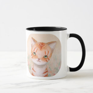 Orange tabby katt i gullig chic pastell för mugg