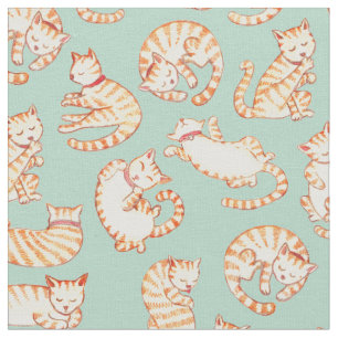 Orange tabby katt illustrerat mönster tyg