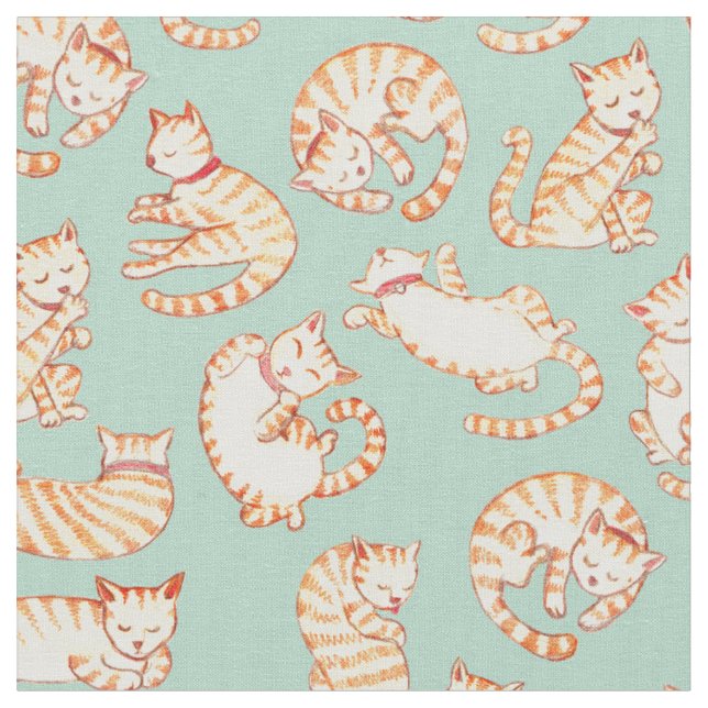 Orange tabby katt illustrerat mönster tyg (Närbild)