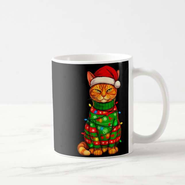 Orange Tabby Katt Jul Belysning Rolig Santa Holi Kaffemugg (Höger)