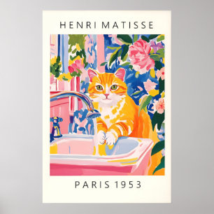 Orange Tabby Katt Konsttryck Matisse Stil Badrum Poster