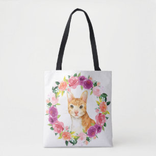 Orange Tabby katt med Blommigt utandningsluft Bag Tygkasse