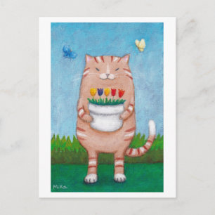 Orange Tabby katt med blomsterfickor Vykort