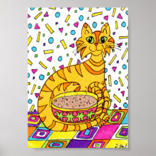 Orange Tabby katt med Cappuccino Mini Folk Art Poster