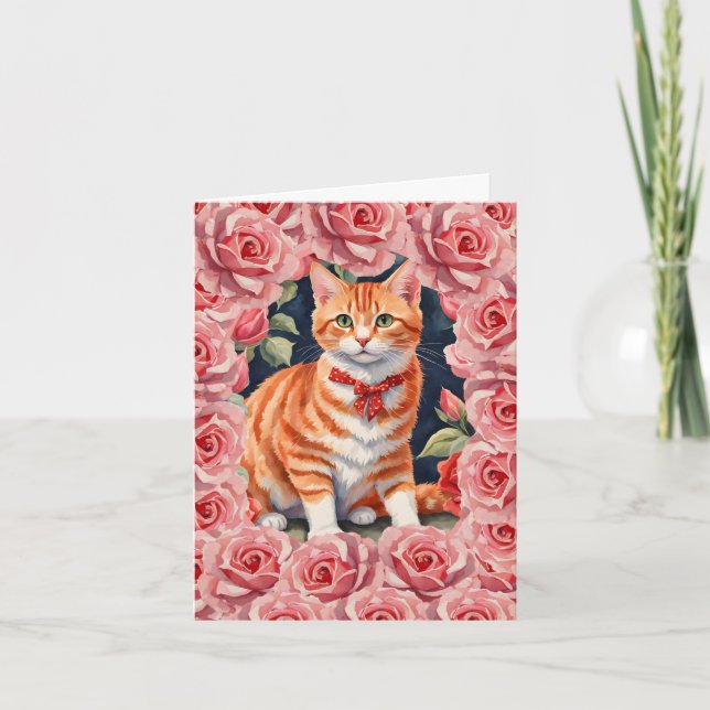 Orange Tabby katt meow-tastiskt Blommigt Valentine Helgkort (Framsida)