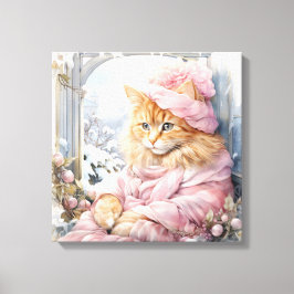 Orange Tabby katt nedtryckt i Rosa i ett fönster Canvastryck