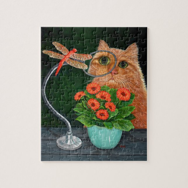Orange Tabby katt och Dragonfly Pussel (Vertikal)