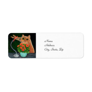 Orange Tabby katt och Dragonfly Returadress Etikett