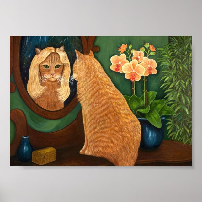 Orange Tabby katt och Spegel Poster (Framsidan)