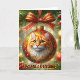 Orange Tabby katt Ornamet på ett julkort Helgkort