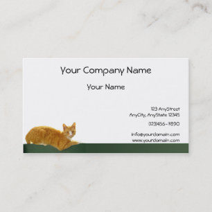 Orange tabby katt på grönt staket visitkort