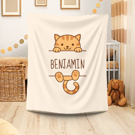 Orange Tabby katt Peeking bakom eget namn Fleecefilt