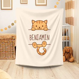Orange Tabby katt Peeking bakom eget namn Fleecefilt
